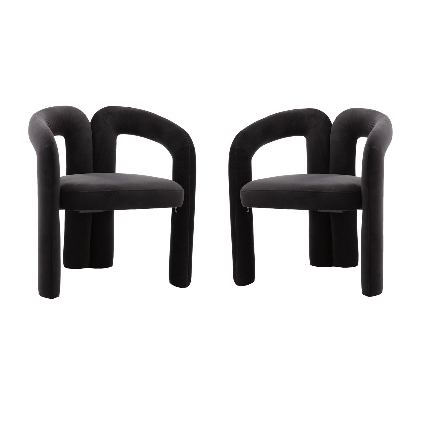 Contemporary Designed Velvet Fabric Upholstered Accent Dining Chair  Barrel Side Chairs Kitchen Armchair For Living Room Set Of 2  Black Velvet