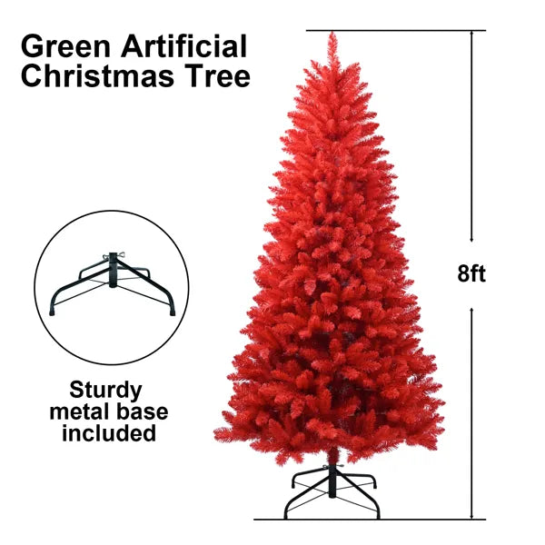 5FT Red Christmas Tree – Pure Red PVC Tree With 624 Tips, Hinged Branches For Easy Setup, Stable Metal Stand, Bold Holiday Decoration