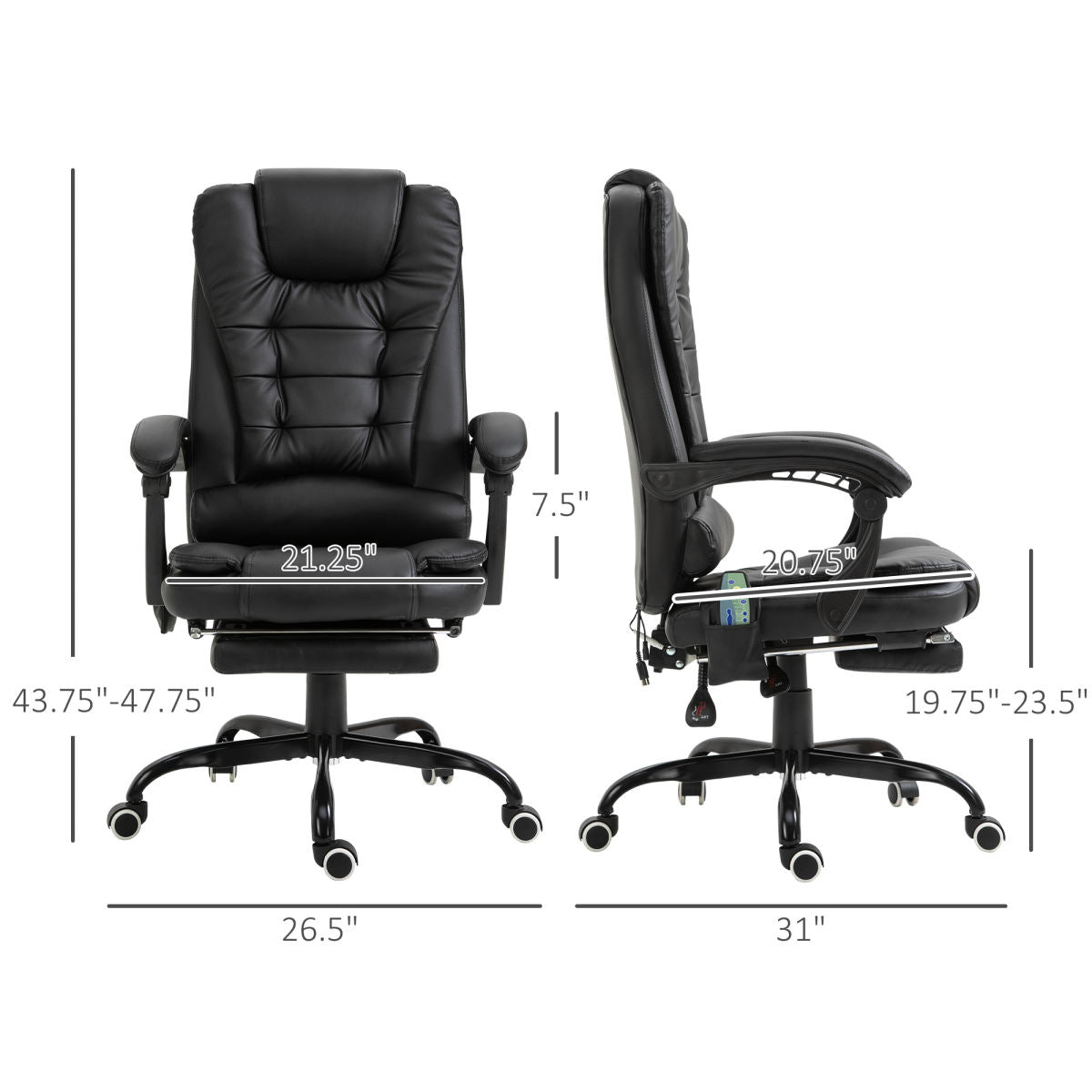 7-Point Vibrating Massage Office Chair High Back Executive Recliner With Lumbar Support, Footrest, Reclining Back, Adjustable Height, Black