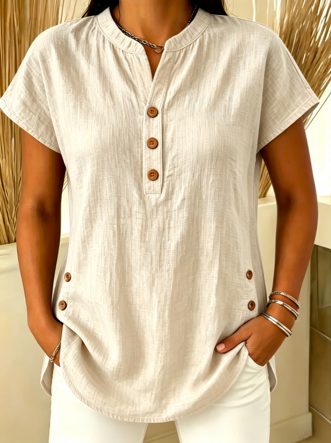 Womens Fashion Plus-Size Casual V-Neck Button-Up Shirt