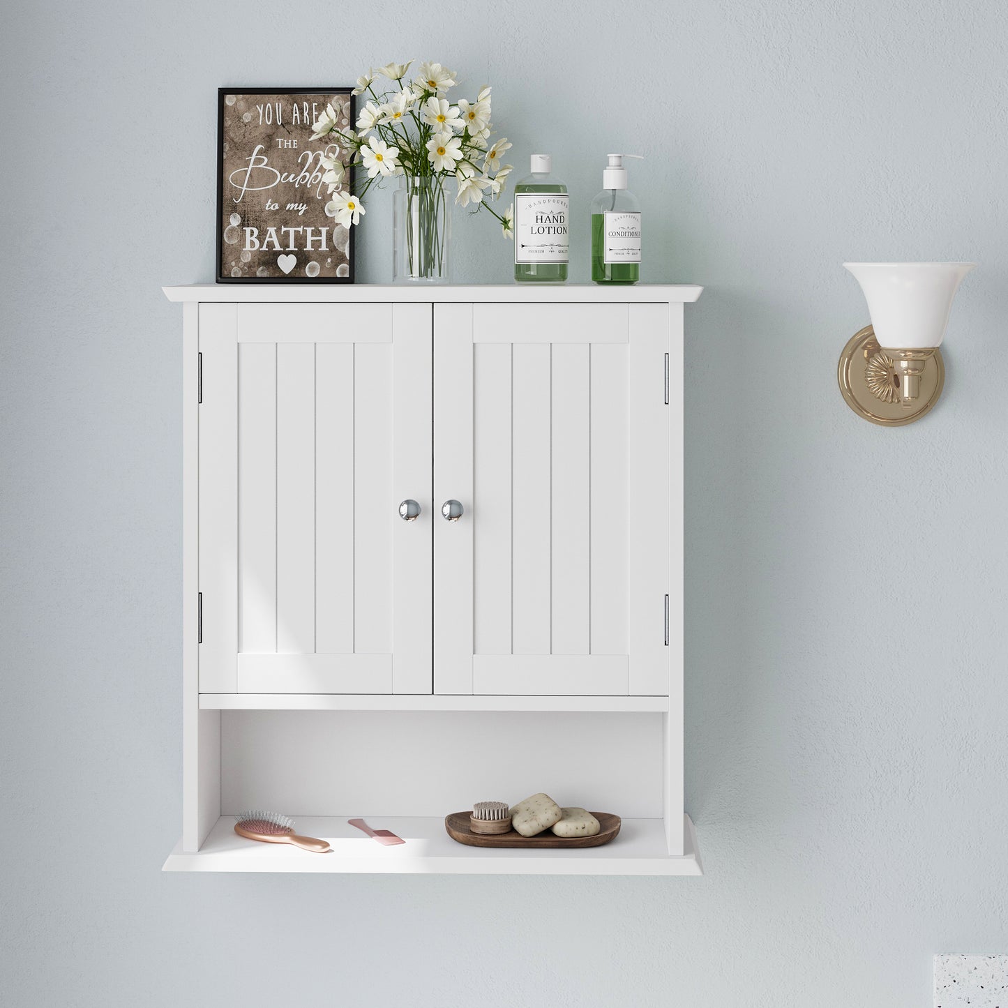 White Wall Mounted Bathroom Cabinet, Medicine Cabinet With Double Doors And Adjustable Shelves, Bathroom Wall Cabinet Above The Bathroom, Suitable For Laundry, Kitchen, Bathroom, Etc.