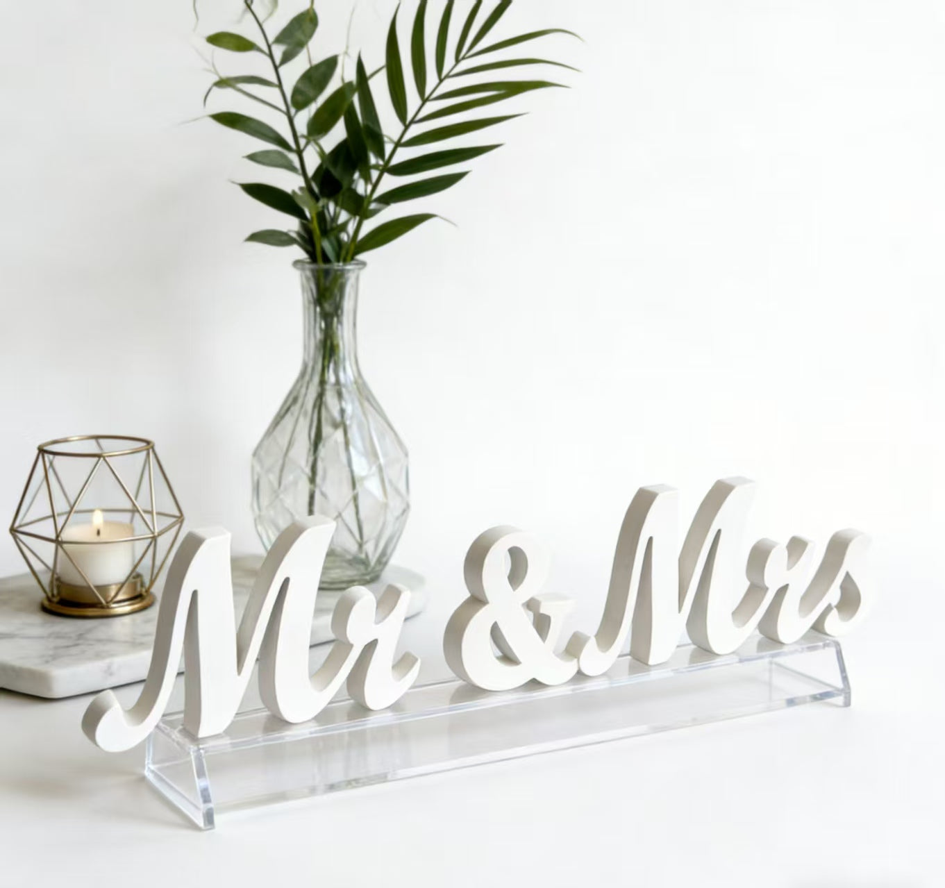 White Wooden Mr & Mrs Sign Wedding Table Decor, Church Ceremony Photo Prop, Newlywed Home Ornament