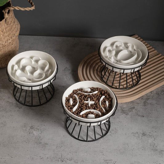 Ceramic Slow-feeding Bowl With Cervical Spine Protection Stand For Dogs