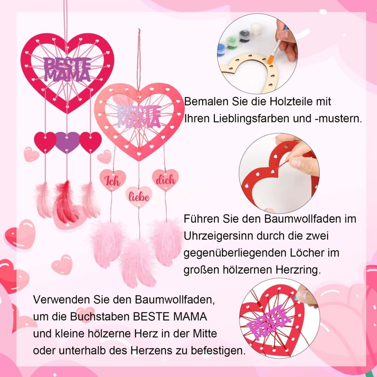 6 Sets Of Heart Dreamcatcher Craft Kits “BEST MOM” Creative Craft Kits Creative DIY Gifts For Mom Handicrafts Gifts For Mom For Mother's Day, Mom's Birthday, And Christmas