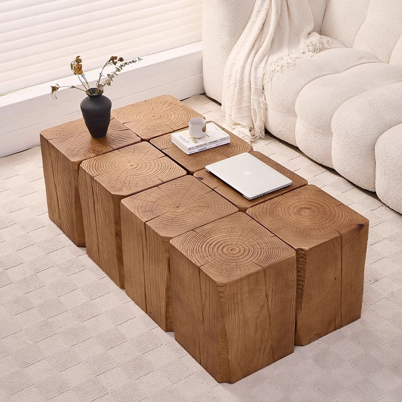 Log Stool Square Solid Wood Tea Table