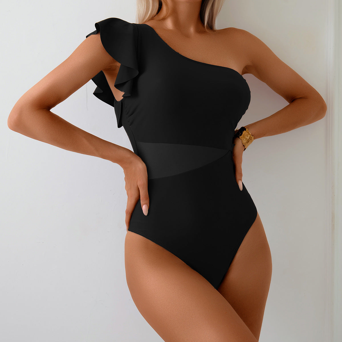 New Womens Quick-drying Bikini With Shoulder Ruffles