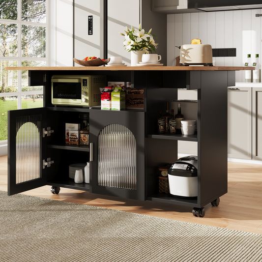 Kitchen Island,Modern Kitchen Siland, Kitchen Cabinet, Removable Serving Trolley Buffet Cabinet, Dining Trolley With Wood Grain, Buffet Cabinet, Multifunctional Dining Table With Storage Space, Black