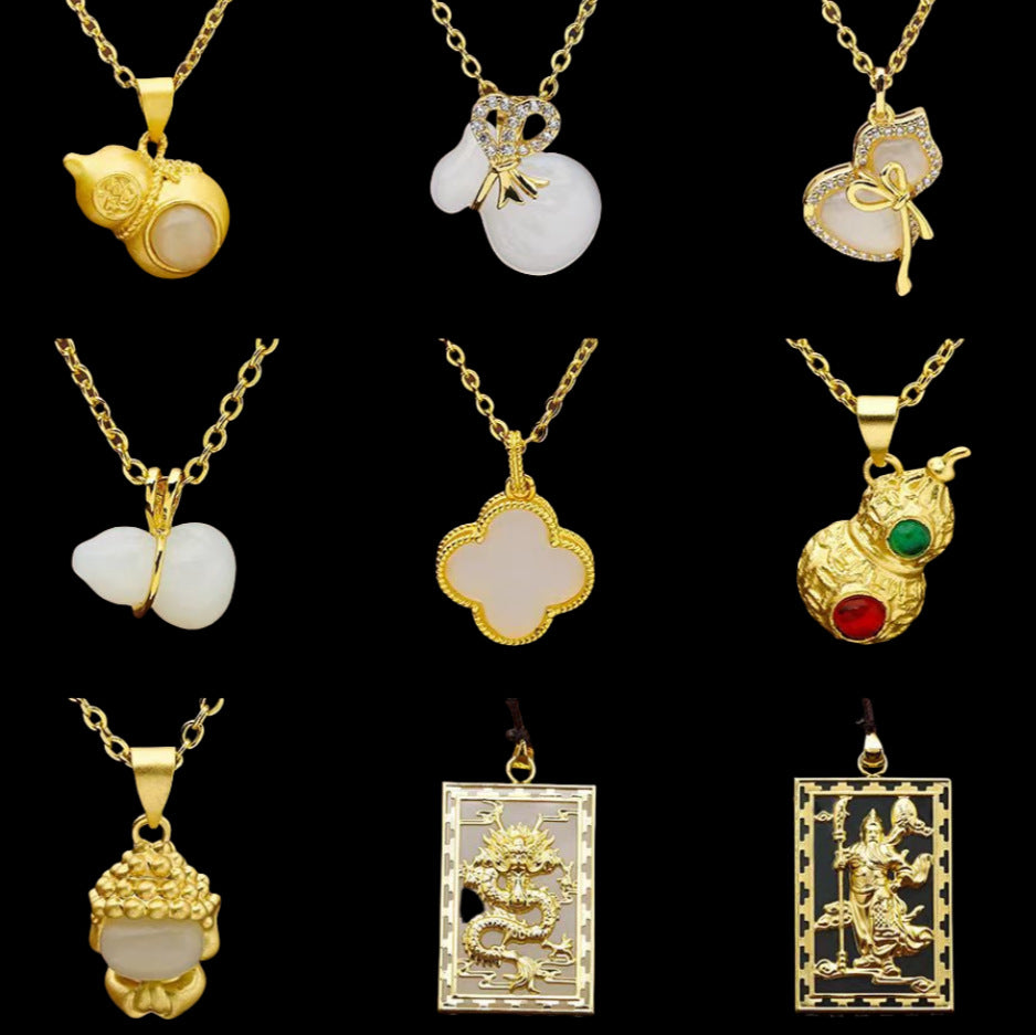 Natural Hetian Jade Women's Light Luxury Necklace Gold Inlaid Jade Ancient Method Inlaid Jade Pendant Business Gift Hanging Gift