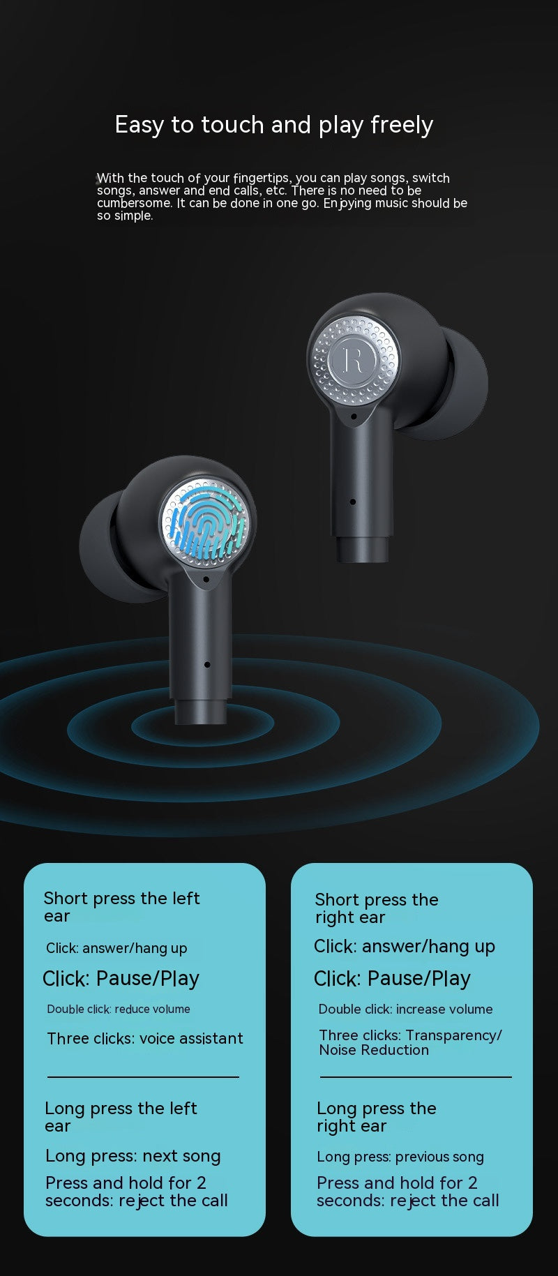 Plastic In-ear Bluetooth Headset Wireless Sports Halter ANC Active Noise Reduction Ultra-long Life Battery
