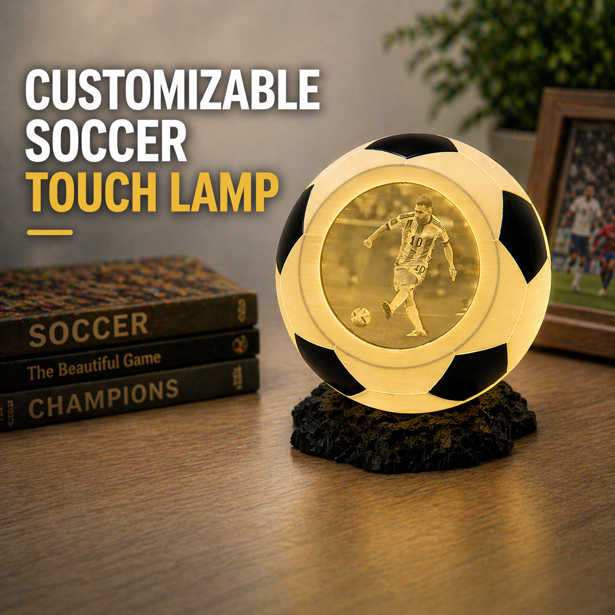 Soccer Photo Lamp, Custom Touch Night Light With 3 Color Modes, Football Lover Gift, Custom Picture LED Table Lamp