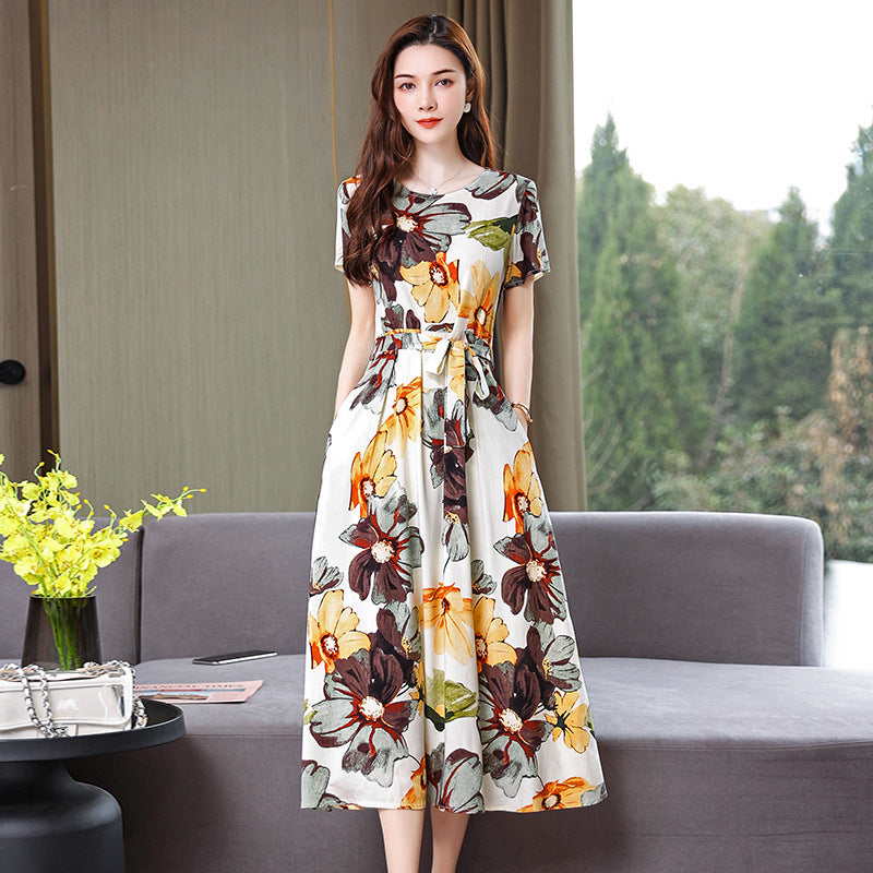 New Elegant Cotton Silk Dress For Middle Aged And Senior Women
