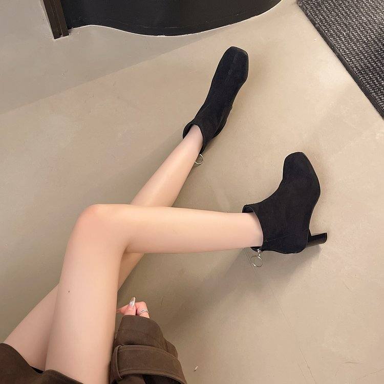 New Arrival Square Toe Block Heel Fashion Boots, Korean Style Back Zipper Elegant Ankle Boots For Women