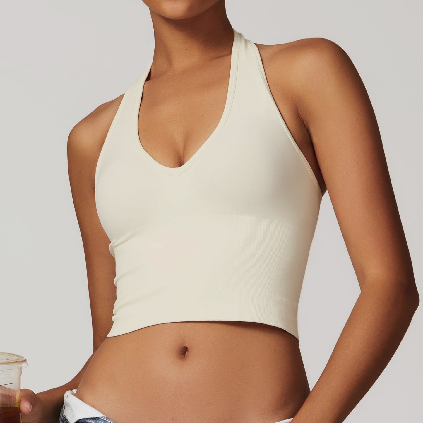 Breathable Halter-Neck Womens Shock-Absorbing Summer Fitness Top