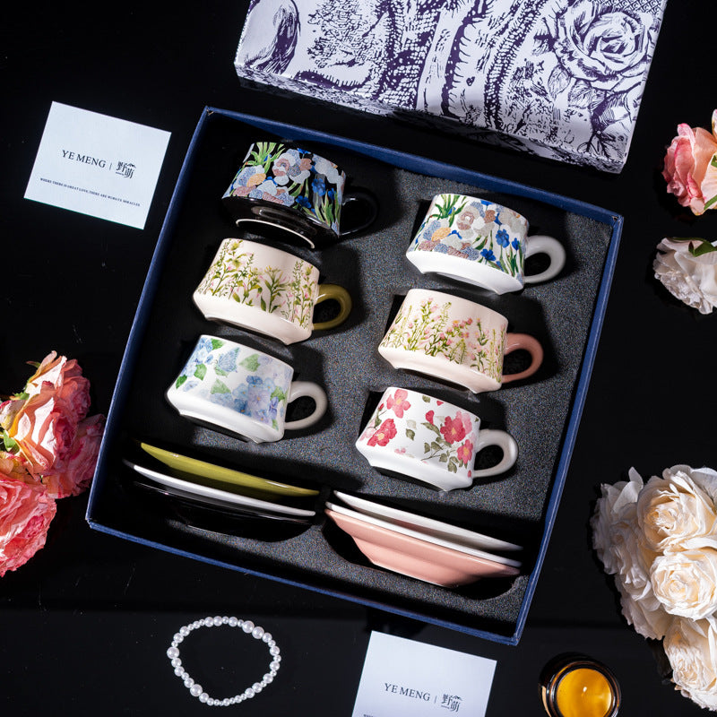 Affordable Luxury Original Iris Flower Ceramic Coffee Cup Gift Set