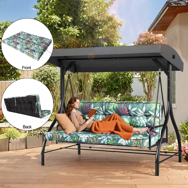 Outdoor Swing Cushions 70 Inch,Waterproof 4in Thick Porch Swing Cushion Replacement With Backrest And Ties,Comfortable 2-3 Seat Pation Swing Pad For Backyard,Garden,Lawn,Outdoor Furniture Green Flower