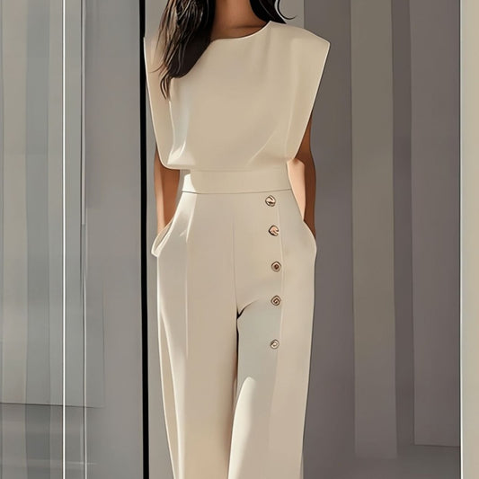 Elegant Mature-style Solid-color Body Pants With A Cinched Waist And Buttons