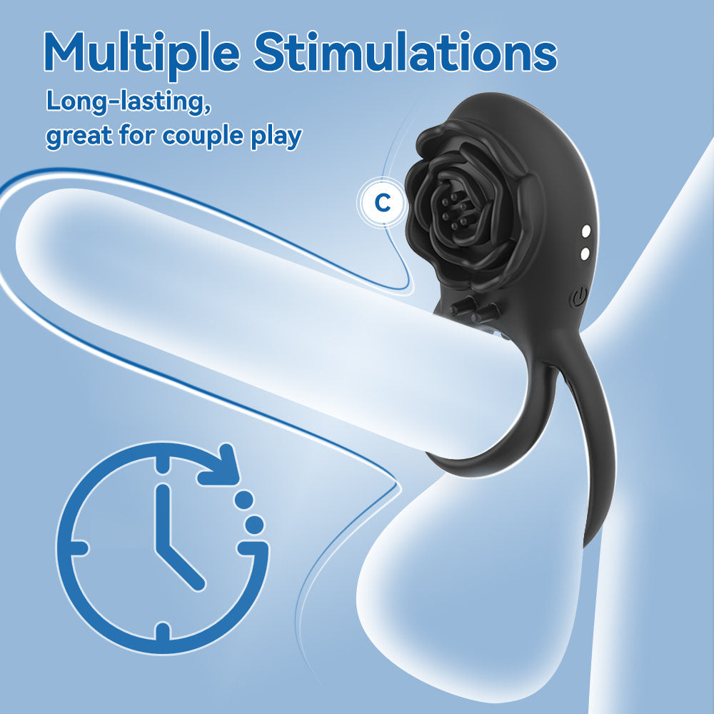 Vibrating Cock Ring Adult- Sex- Toys For Men, Silicone Penis- Ring With Rose Clitoral Vibrator- Couples Sex- Toys