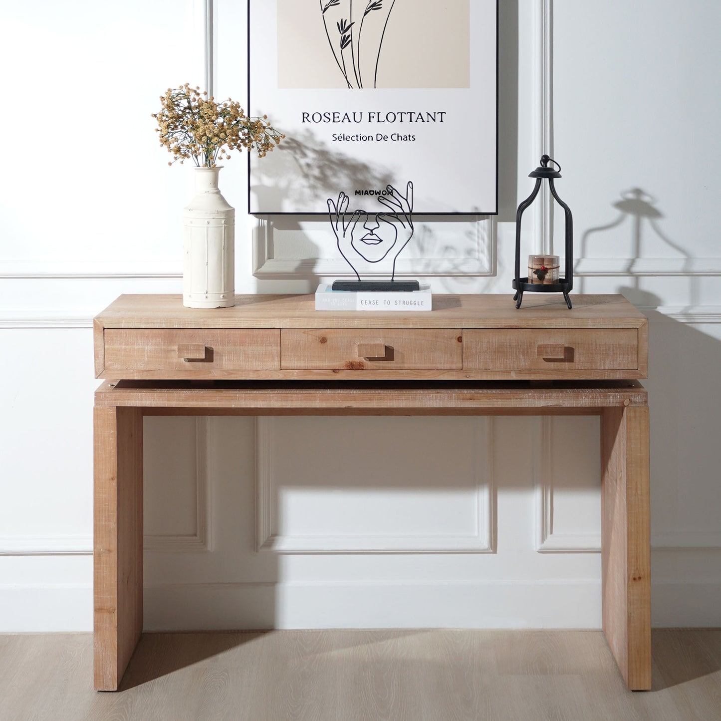Rustic Wooden Console Table With 3 Drawers, 47in Entryway Table With Drawers, Wood Console Table For Entry Way, Hallway,Foyer, Corridor, Office