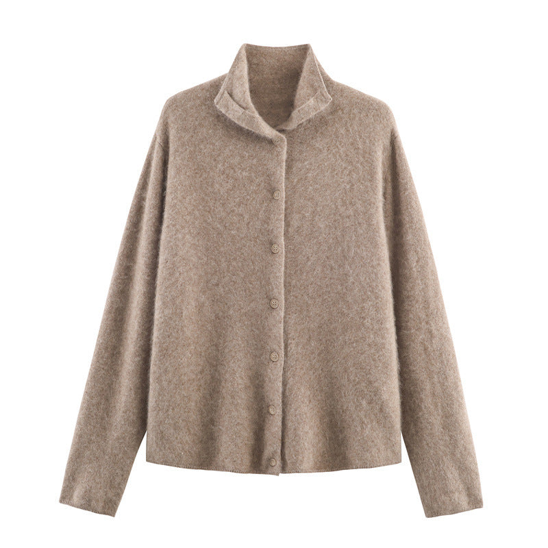 Korean-style Loose Casual High-neck Sweater Cardigan For Women
