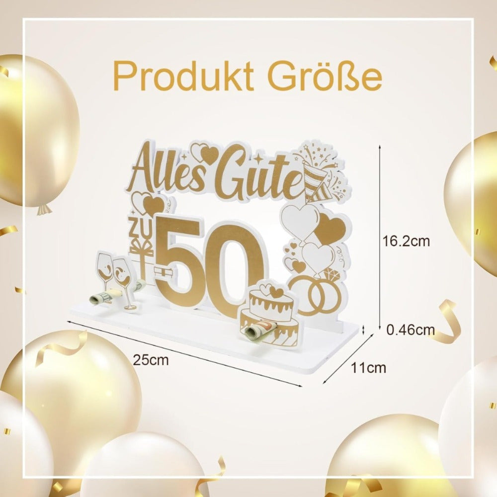 Golden Wedding Anniversary Money Gift—50th Wedding Anniversary Wooden Money Gift With An Elegant Pattern, Ideal As A Table Decoration & Gift For The Anniversary—Party Decorations