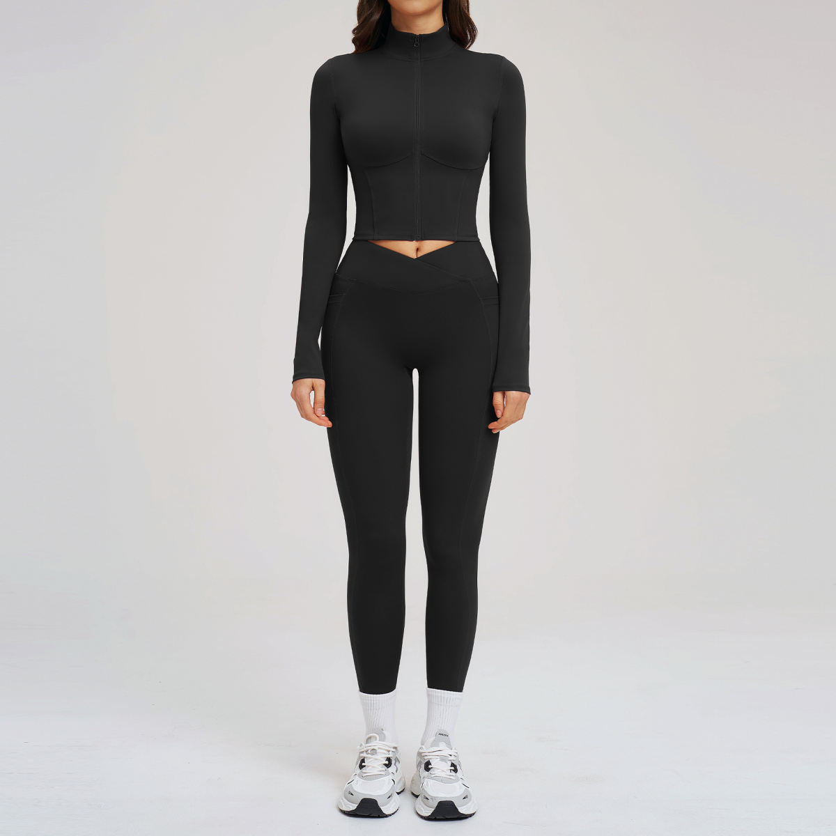 Nude-Feel Yoga Set Zipper Tight-Fit