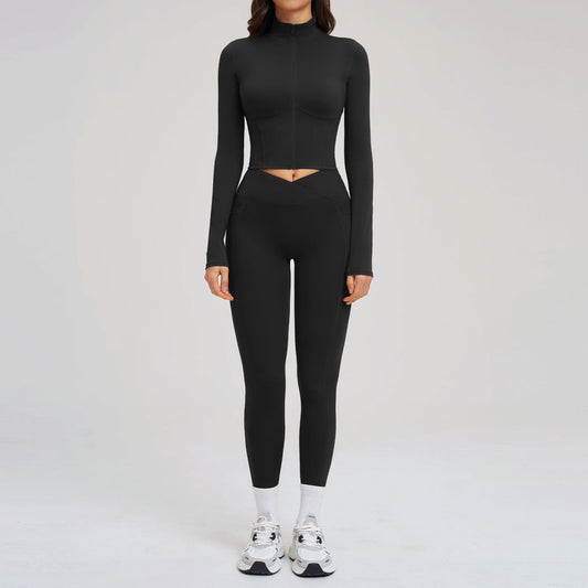 Nude-Feel Yoga Set Zipper Tight-Fit