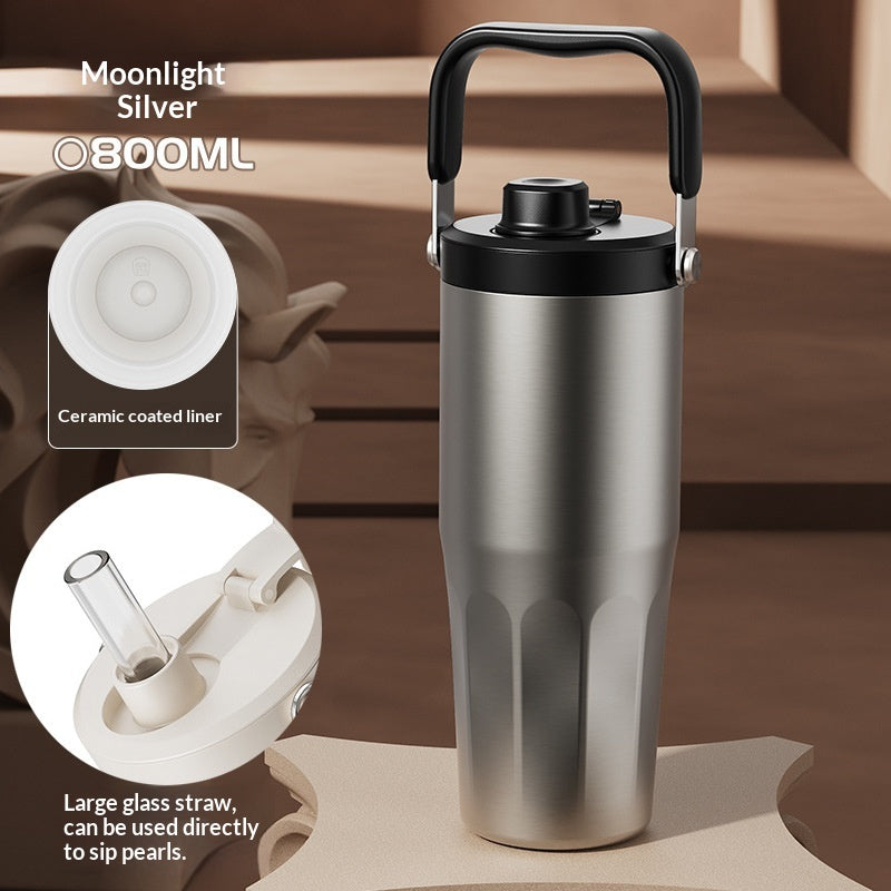 Straw Large Capacity Ice Brew Cup Stylish Pearl Milk Tea Inspired Insulated Water Bottle