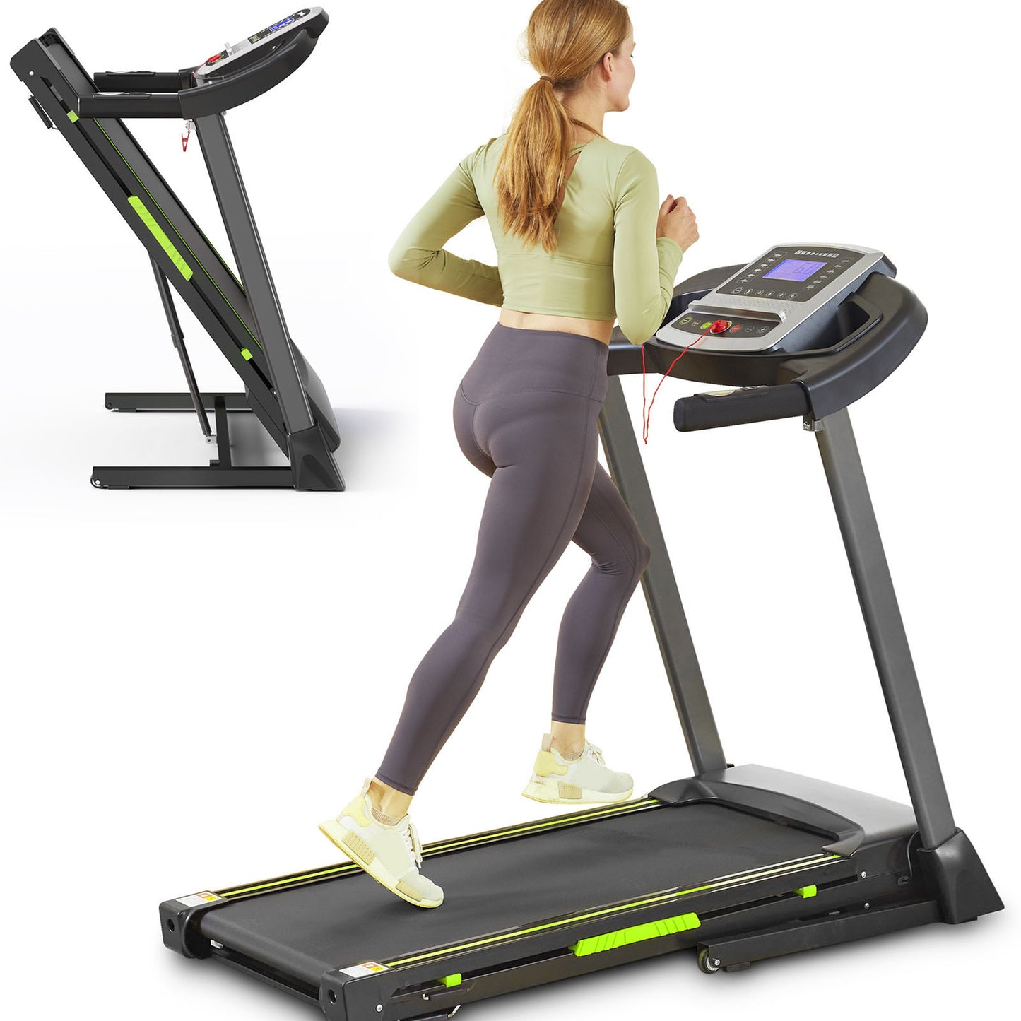 3.5  Portable Foldable Treadmill With Handles  Slope Home Walking Running Treadmill 0.5-7.5 MPH 330 Lb Weight Capacity