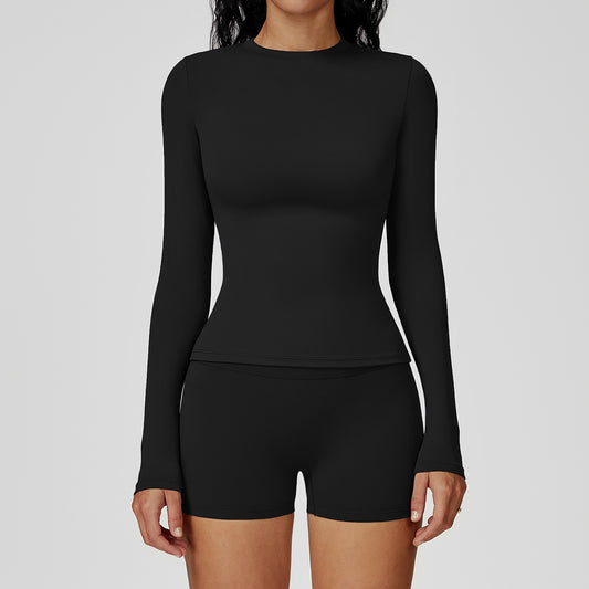 Round Neck Slim Fit Fitness Brushed Long Sleeve Yoga Clothes