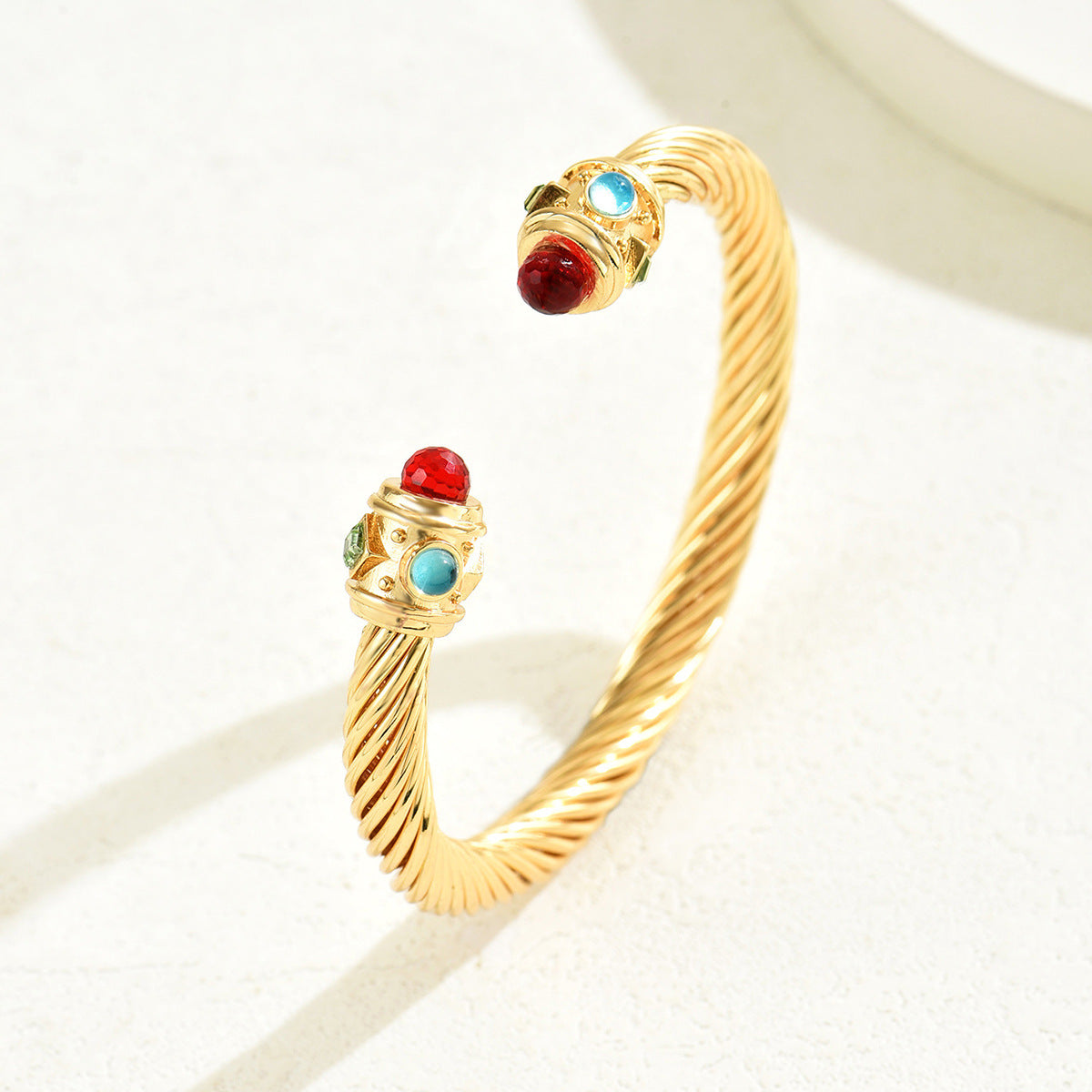 Fashion European American Commute Style Women Bangle, Niche Adjustable Open Cuff Design Inlaid Colored Cubic Zirconia, Versatile Daily Hand Jewelry For Ladies