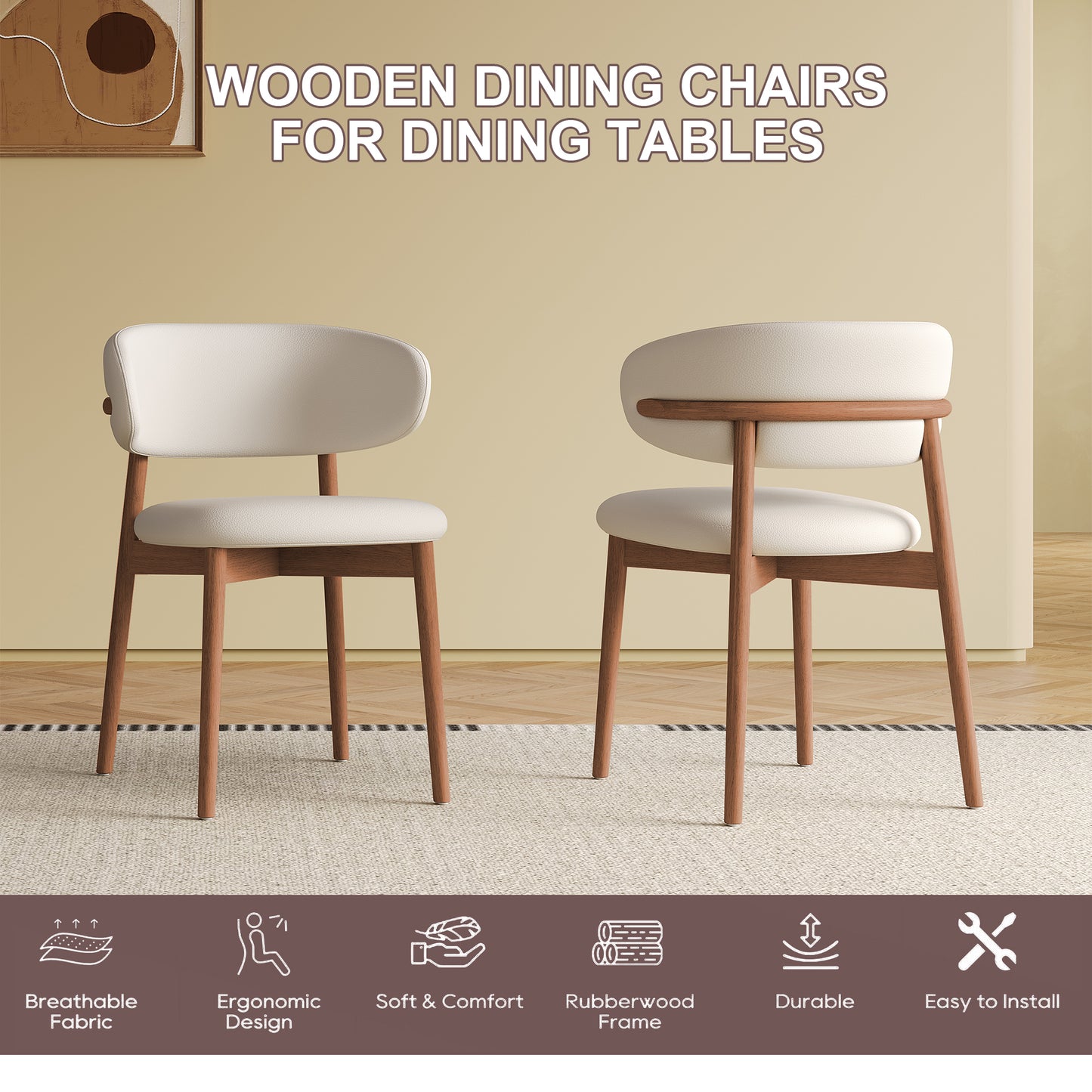 Mid-Century Modern Wood Feet Dining Chair  Set Of 2  -Stylish Wooden Chairs For Dining Room, Kitchen, Or Living Room, Comfortable & Durable, Easy To Assemble  Old Sku W509P316122