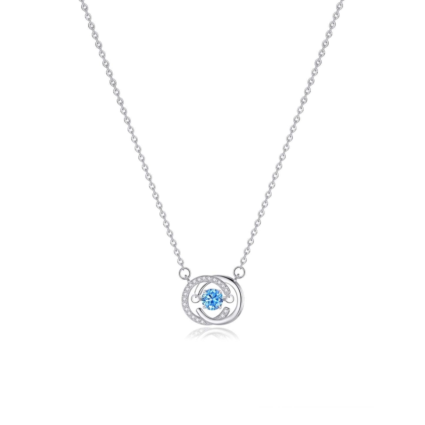 1pcs 999 Sterling Silver Blue Stone Moving Circle Necklace, Luxury Delicate Style, Ideal For Birthday & Anniversary Gifts
