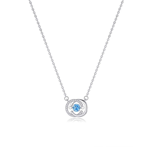1pcs 999 Sterling Silver Blue Stone Moving Circle Necklace, Luxury Delicate Style, Ideal For Birthday & Anniversary Gifts