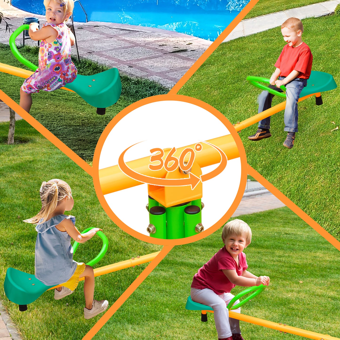 180.34cm Seesaw, Children's Double Seesaw, Outdoor Garden School Play Equipment, Anti-slip, Yellow And Green Two-tone Colour Scheme