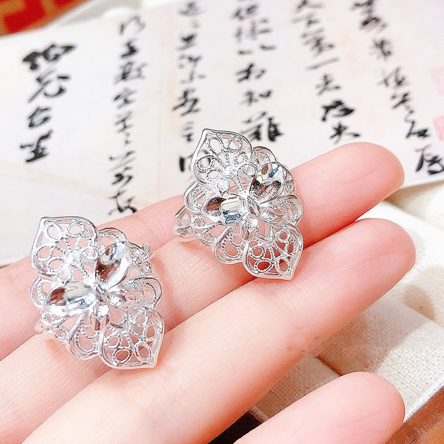 1pcs 990 Sterling Silver Filigree Butterfly Open Ring, Dainty Delicate Style, For Daily Wear & Casual Office Outfits