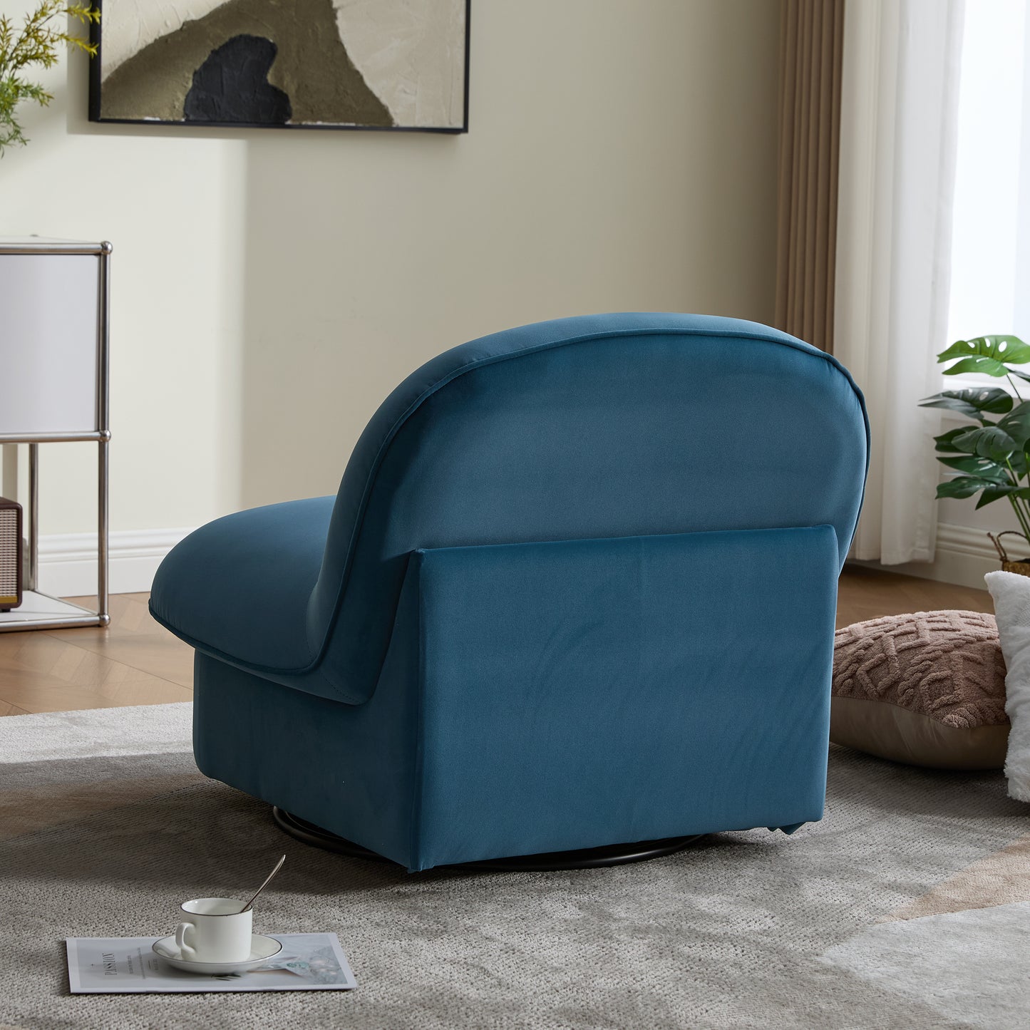 Swivel Accent Chair, 360 Degree Metal Base With Velvet Fabric Upholstery, Comfy Pumpkin Shaped Swivel Chair For Living Room, Bedroom, Or Office