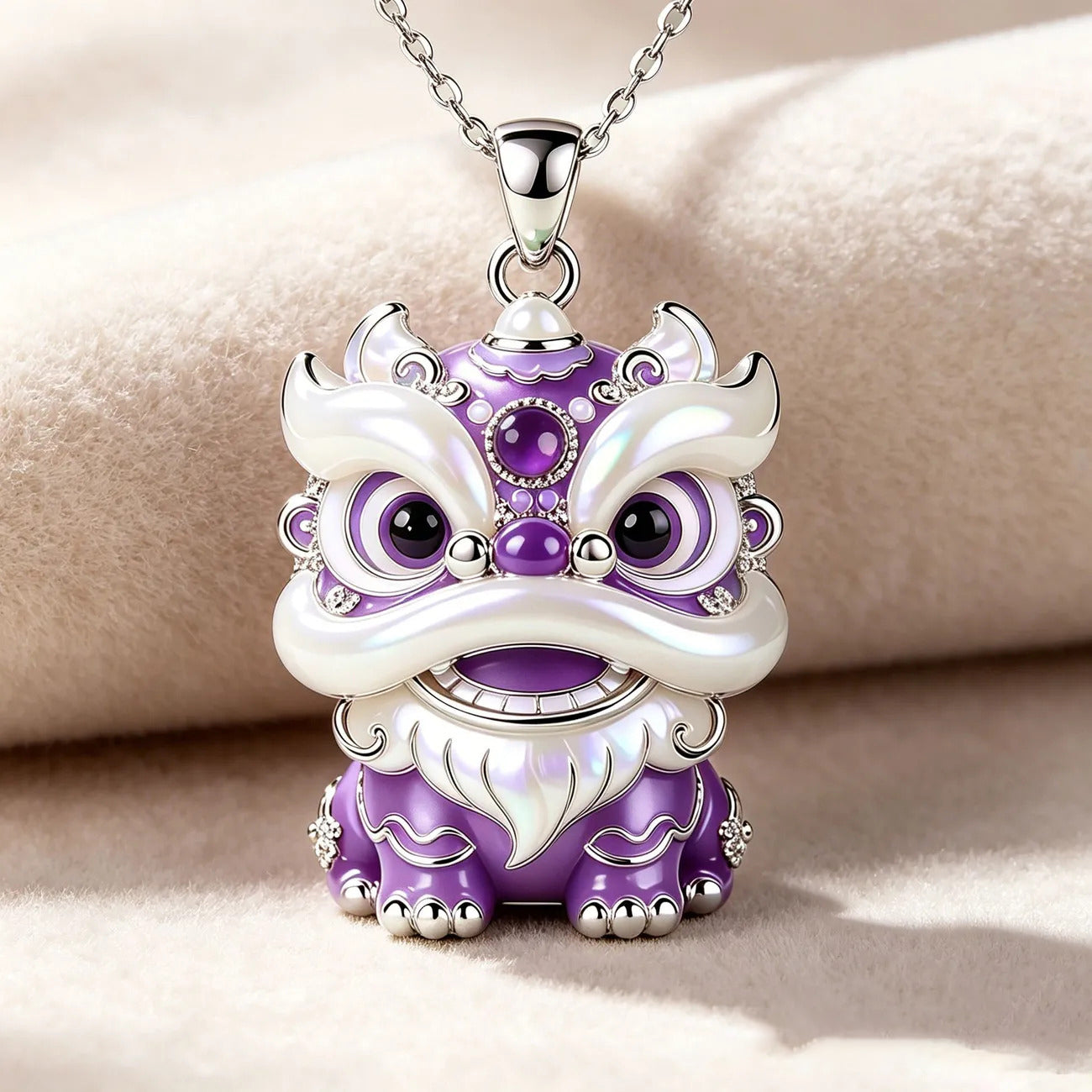1pcs  Color Enamel 3D Chinese Lion Pendant Necklace, Cute Traditional Oriental Style, For Daily Wear & New Year Lucky Gifts