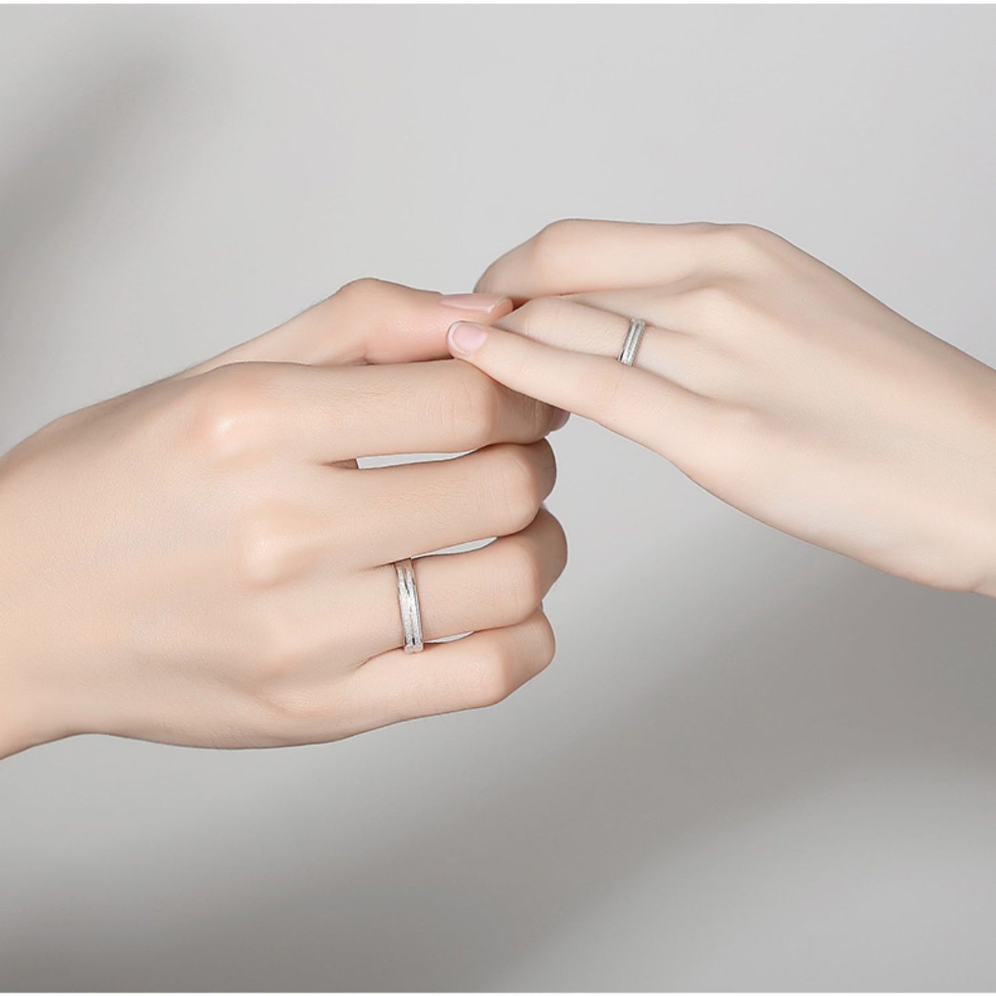 1 Pair 999 Sterling Silver Dual Groove Frosted Couple Rings, Minimalist Sleek Style, For Daily Wear & Wedding Gifts