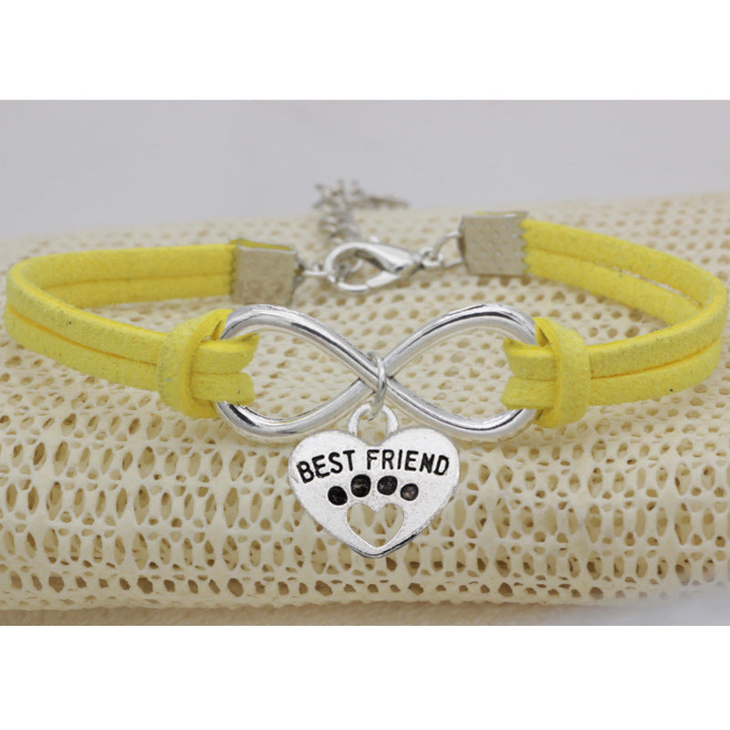 Vintage 8-word Peach Heart Best Friend Flanelle Rope Bracelet Hand Weaving Bracelet