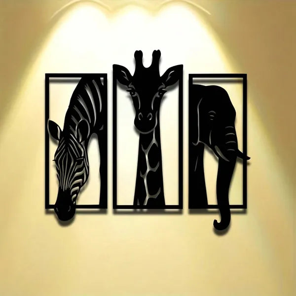 CIFbuy Metal Baked Paint African Animal 3-Piece Wall Art Set Zebra Giraffe Elephant Home Decor - TikTok, Temu Pickup