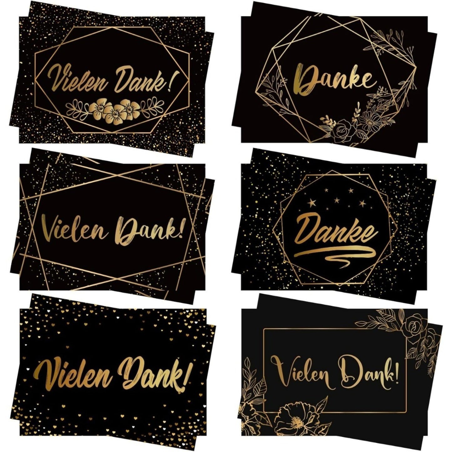 “Thank You” Greeting Cards In An Elegant Set Of 2 | 24 Thank You Cards For New Year's Eve | 6 Exclusive Designs | High-Quality Paper | Ideal For New Year's Eve Greetings And Party Supplies