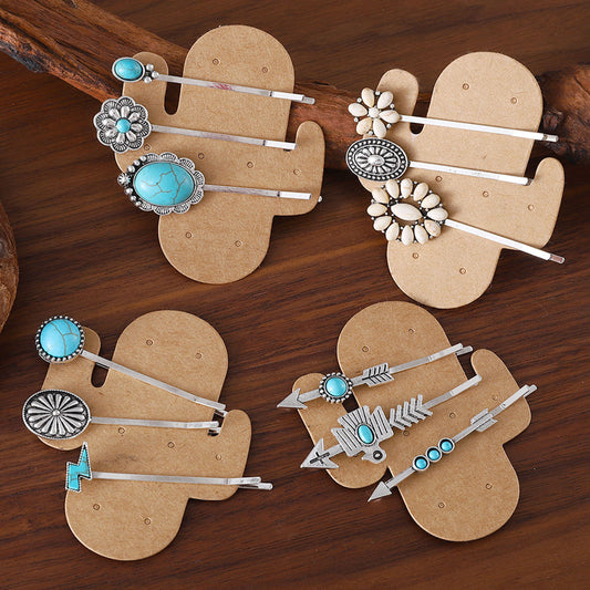 Bohemian Style Turquoise-encrusted Bobby Pin Hair Clip Set, A Popular