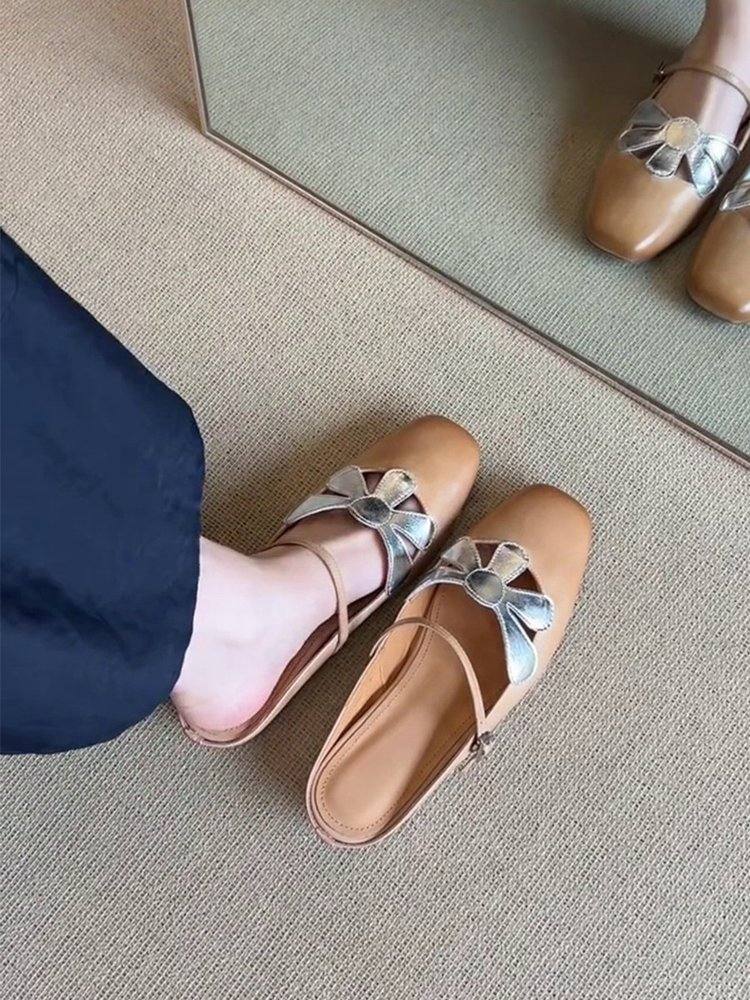 Women's Summer Closed Toe Flat Mules, Slip-On Half Slippers For Outdoor Wear, Comfortable Vacation Casual Flat Shoes To Match Dresses
