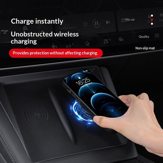 Silicone Pad For Wireless Phone Charging On The Cars Center Console