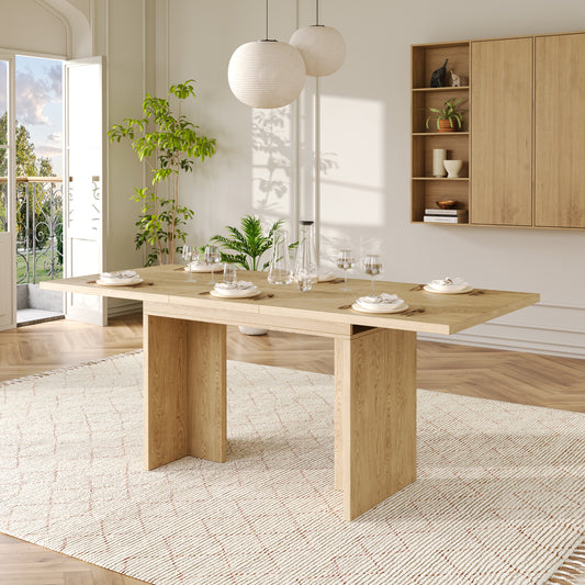 Extendable Dining Table, 140 180x80 Cm, Suitable For 6-8 People, Rectangular Shape, Thickened Table Top, Simple Style, Table For Dining Room, Kitchen, Living Room, Oak Color
