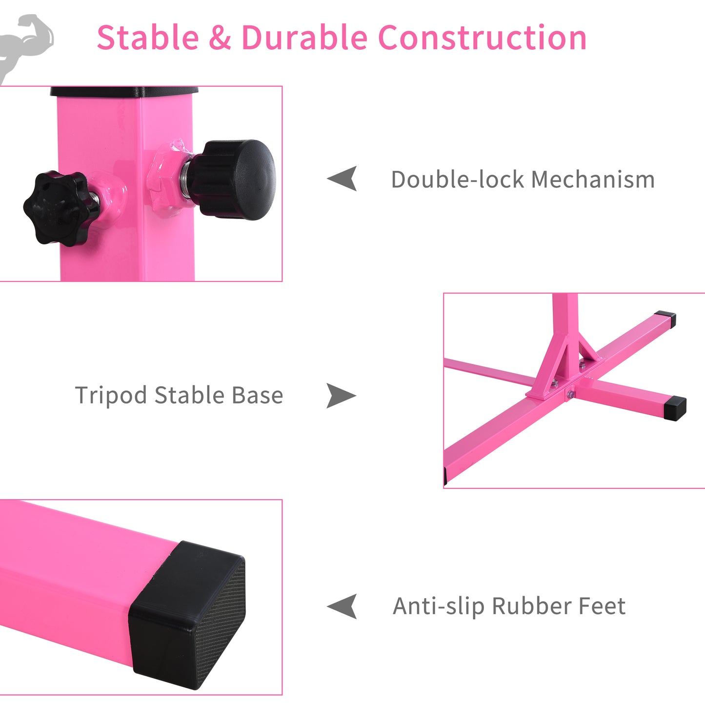 Height Adjustable Gymnastics Horizontal Bar For Kids, Children Junior Kip High Bar Fitness, Pink
