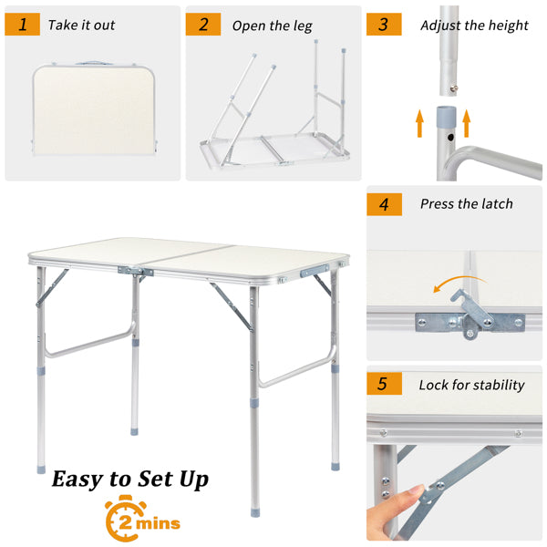 90 X 60 X 70cm Home Use Aluminum Alloy Folding Table White