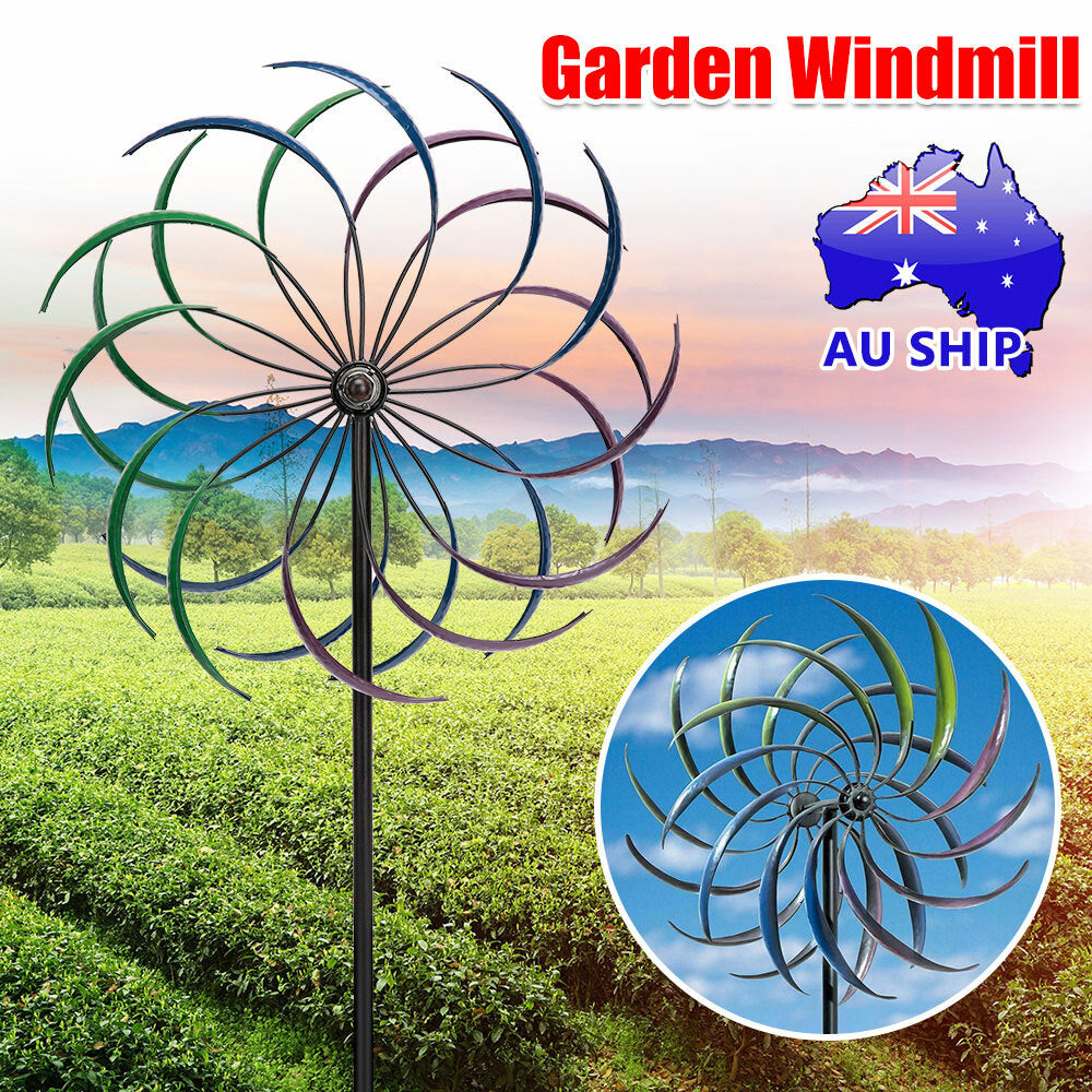 2M Metal Windmill Garden Art Decor Wind Spinner Kinetic Yard Colorful Sculpture