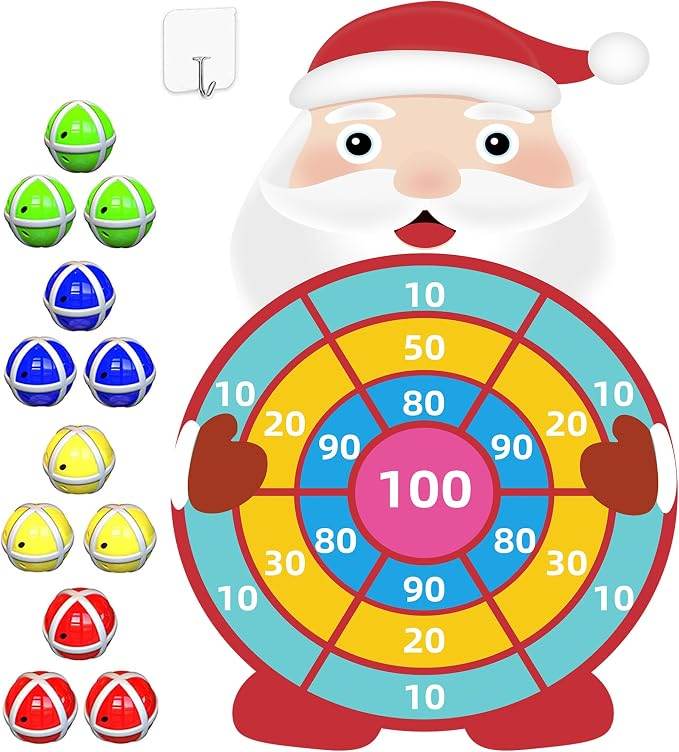 30 Inch Santa Claus Dart Board Game, Christmas Party Game And Gift For Kids, Indoor Outdoor Holiday Decor And Party Favors
