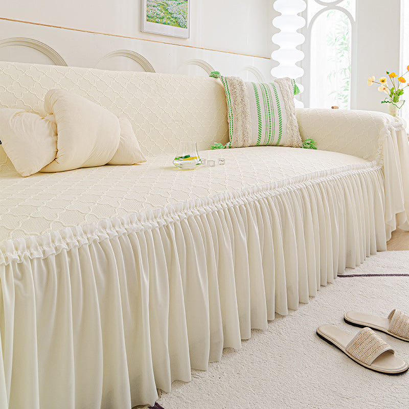 Cream Style Summer Ice Silk Sofa Cover Cloth Summer Cooling Anti-scratching Full Covered Cover